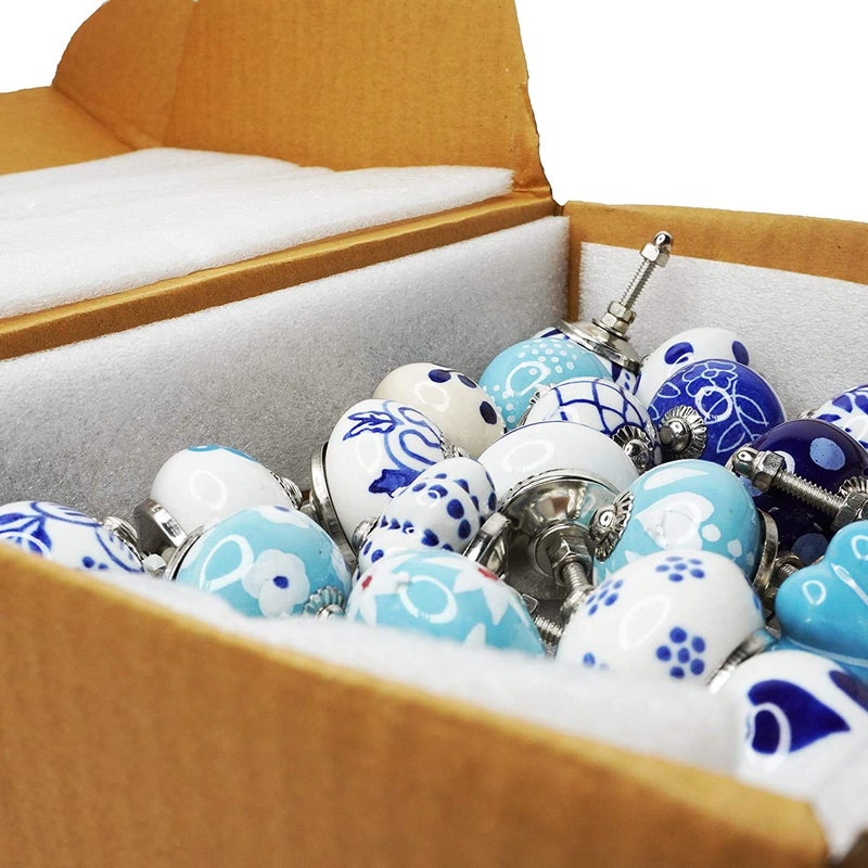 FOLK CRAFT Assorted Cabinet Knobs - Set of 12 Pcs - Handmade Ceramic Drawer Pull Handle Kitchen Cupboard Wardrobe Knob Rajasthani Home Decor - Blue - Image 5